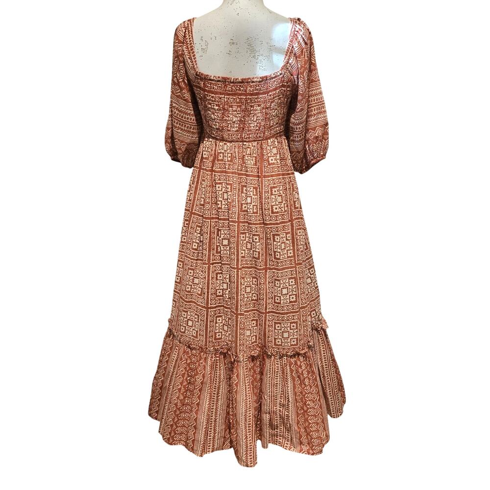 Cleobella Joely Midi Dress Organic Cotton Paisley Puff Sleeve Boho Terracotta L - Picture 4 of 12